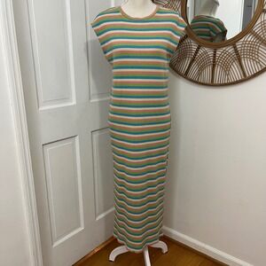 FRNCH Paris Ribbed Knit Striped Maxi Dress Sz S Chic Coastal Resort Minimalist